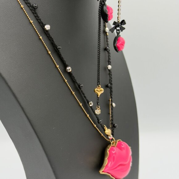 Betsey Johnson Lips First Date Hot Pink Necklace Earrings Set Statement - Picture 4 of 16